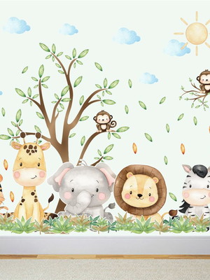 Adesivo parede infantil safari floresta+arvore saf09+arv09
