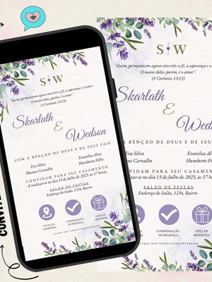 Convite digital interativo casamento lavanda