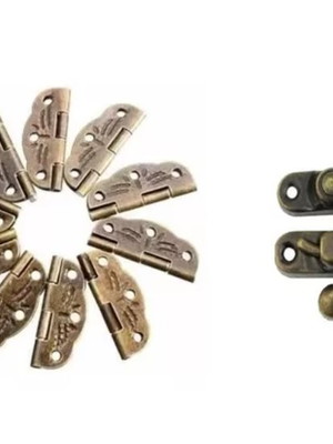 10 mini dobradiças artesanato 30 x 22 m/m bronze + 4 fechos