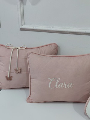 Kit almofada decorativa rose nervurada com nome do baby