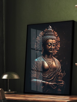 Quadro decorativo buda meditação quarto sala moldura e vidro