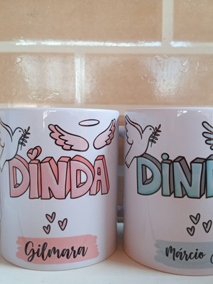 Caneca personalizada porcelana kit dindo e dinda