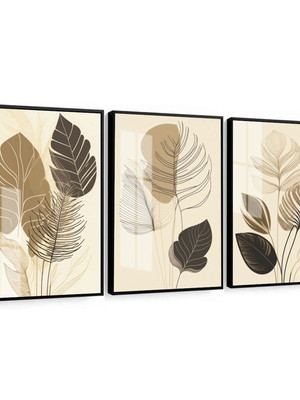 Quadro decorativo trio folhagem folhas neutro moderno 40x60