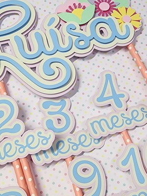 Kit topos de bolo mesversário bebê personalizado flores