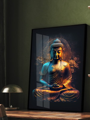 Quadro decorativo meditação buda sala quarto moldura e vidro