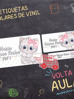 Etiqueta escolar gatinha 90un frete grátis