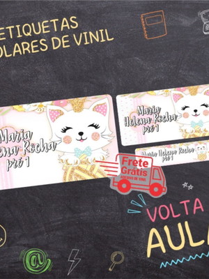 Etiqueta escolar gatinha 90un frete grátis
