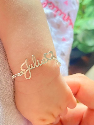 Pulseira infantil nome e coração prata 925