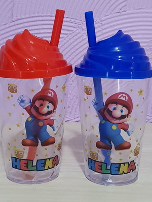 Copo twister 300ml super mario candy com tampa chantilly