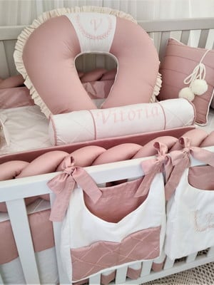 Kit berço rose e off white básico