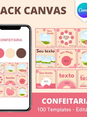 Pack canvas editável confeitaria: templates para instagram