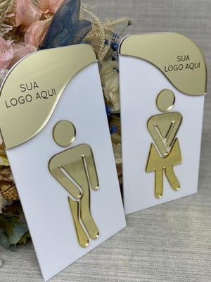 2 placa de identificação em acrílico banheiro com logo