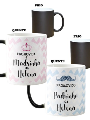 Kit 2 canecas mágicas convite criativo padrinhos de batismo