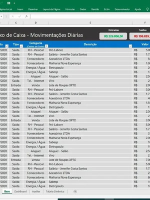 Planilha fluxo de caixa com dashboard pessoal empresarial