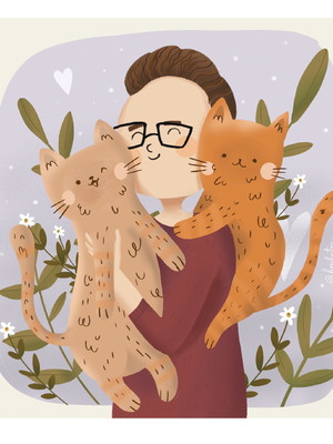 Ilustração de famialia e pets / arte digital 3 personagens