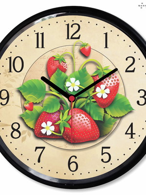 Relogio parede fruta morango cozinha casa com moldura