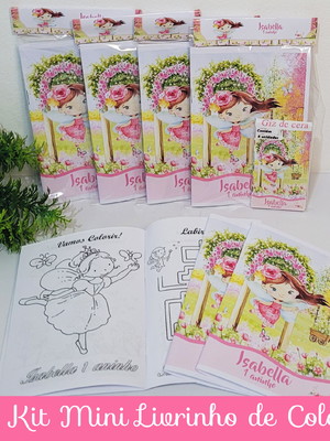 Mini livro colorir 10x14cm +giz de cera - fadas