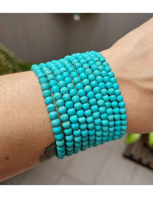 Conjunto pulseira pedra howlita turqueza
