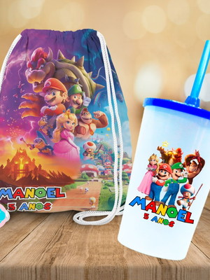 Mochilinha e copo twister super mario