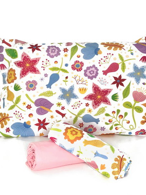 Jogo de cama júnior floral com lençol de elástico rosé