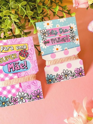 Card + xuxinha elástico cabelo personalizados dia das mães