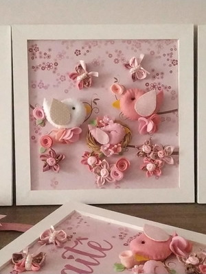 Quadros decorativos família de passarinhos e flores