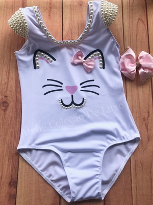 Collant personalizado da gatinha meow com perolas