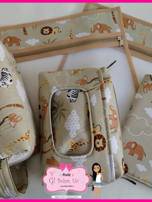 Kit 5 peças - necessaires bebê + capa caderneta + saquinhos