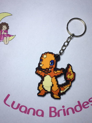 Chaveiro charmander pokémon (pixel) emborrachado pct c/2 und