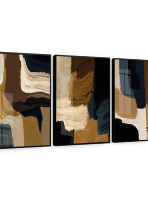 3 quadro abstrato geométrico tons terrosos moldura