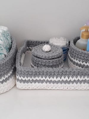 Kit higiene 4 peças cinza e branco