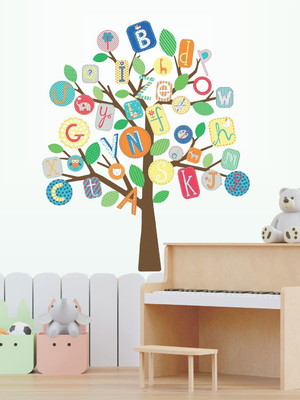 Adesivo decorativo árvore alfabeto infantil espaço kids