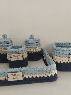 Kit higiene bebê em fio de malha 5 peças