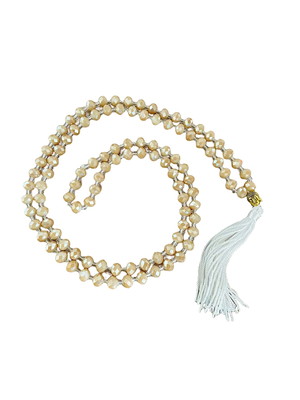 Colar japamala 108 contas cristais de vidro bege tassel