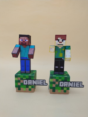 Caixa com personagem 3d + caixa porta-tubete - minecraft