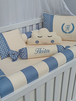 Kit berço azul jeans e palha