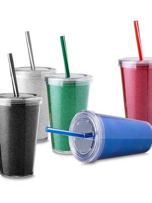 Copo parede dupla com glitter 700 ml