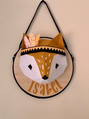 Placa quadro decorativo raposa - 100% papel