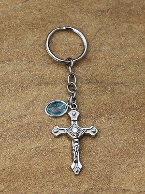 Chaveiro de são rafael arcanjo e cruz acessorios religiosos