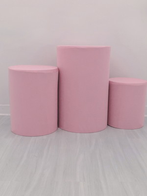 Capa p/ trio de mesas cilindro cor lisa em tecido rosa