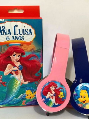Pequena sereia fone infantil com caixinha personalizados