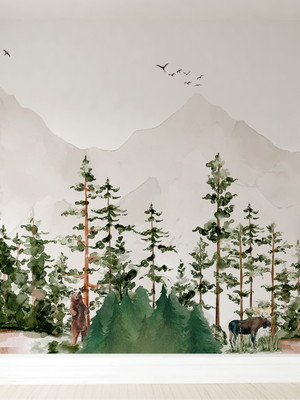Papel de parede árvore safari floresta quarto bebê vr559