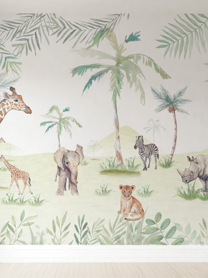 Papel de parede safari floresta animais coqueiro vr533