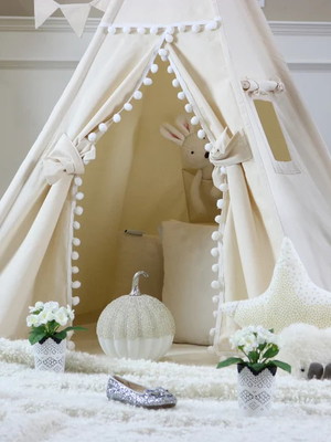 Cabana infantil algodão led almofadas cordão bandeirinha