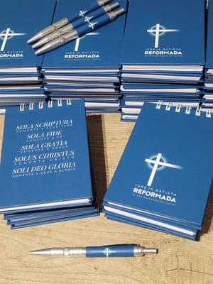 Kit bloquinho capa dura com logotipo e caneta