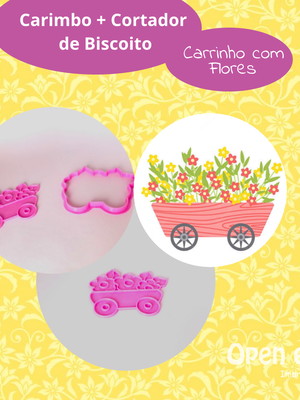 Carimbo + cortador de biscoito/massa - carrinho com flores