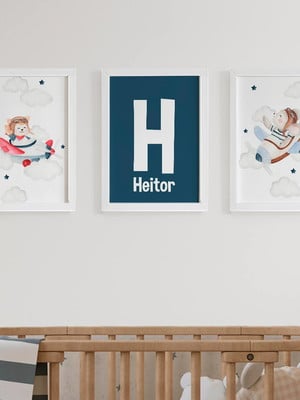 Quadros para quarto de bebê | quadros urso aviador aquarela