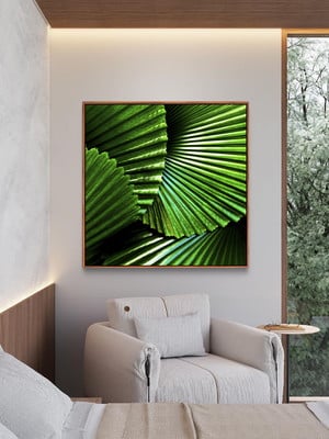 Quadro folhagem verde plantas canvas moldura 60x60