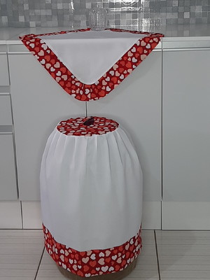 Capa botijão de gás kit 2 peças vermelho e branco coração