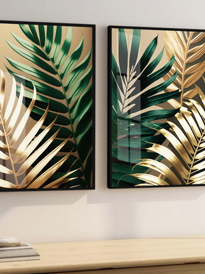 Kit de quadro decorativo 2 peças folhagem tons de verde